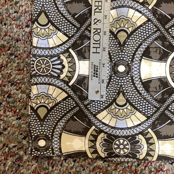 J. McLaughlin Devon Gray Taupe Blue Geo Pattern 3/4 Sleeve Midi Sheath Dress L - Picture 12 of 14